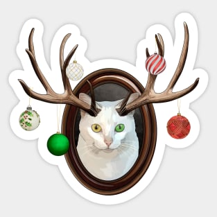 Festive White Catalope Portrait with Christmas Ball Ornaments Sticker